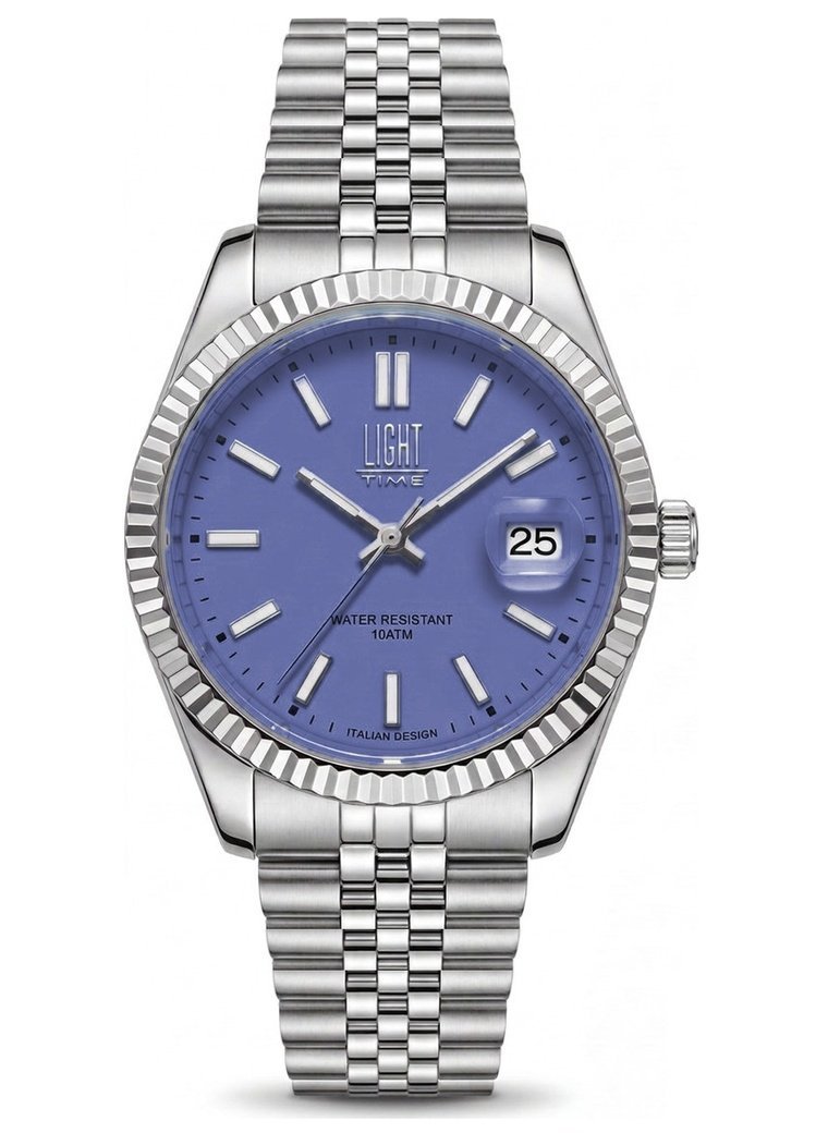 Orologio Light Time Aurora Jubilee L804S-C-LI Lilla 35 mm - unisex quarzo lunetta zigrinata bracciale jubilee quadrante lilla datario 10ATM - Frontale