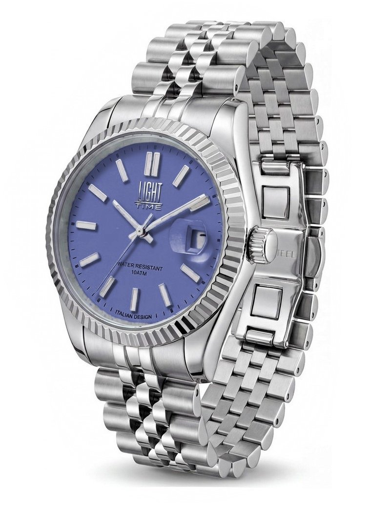 Orologio Light Time Aurora Jubilee L804S-C-LI Lilla 35 mm - unisex quarzo lunetta zigrinata bracciale jubilee quadrante lilla datario 10ATM - Lato