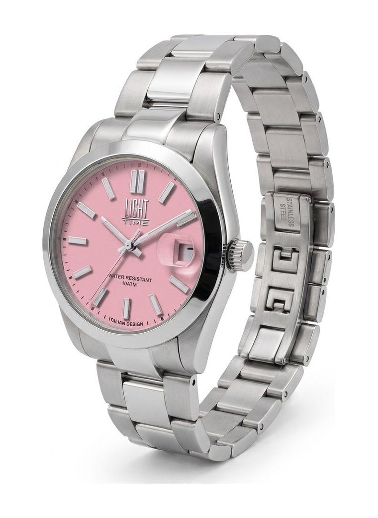 Orologio Light Time Aurora L802S-C-RO Rosa 35 mm - unisex quarzo lunetta liscia bracciale acciaio quadrante rosa datario 10ATM - Lato