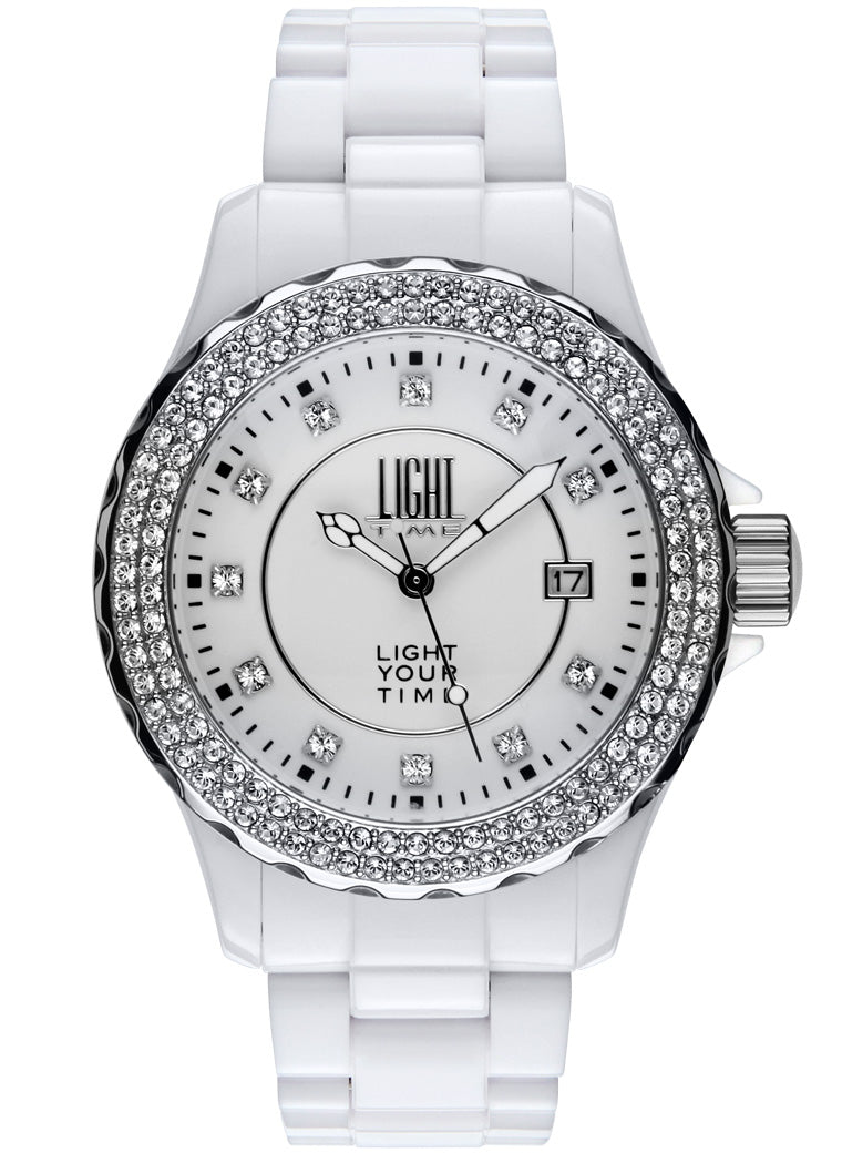 Orologio donna Light Time Black or White L071A cassa policarbonato 41mm ghiera con strass