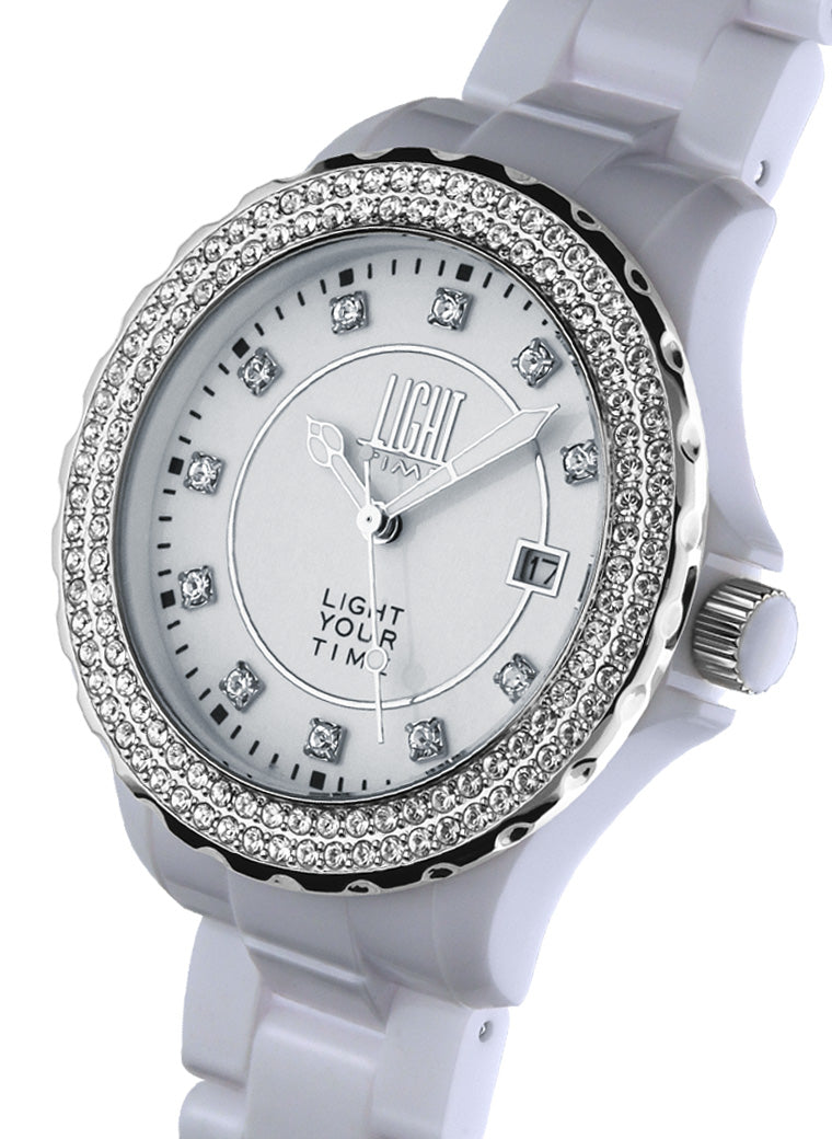 Light Time Black or White L071A orologio donna bracciale policarbonato ghiera strass