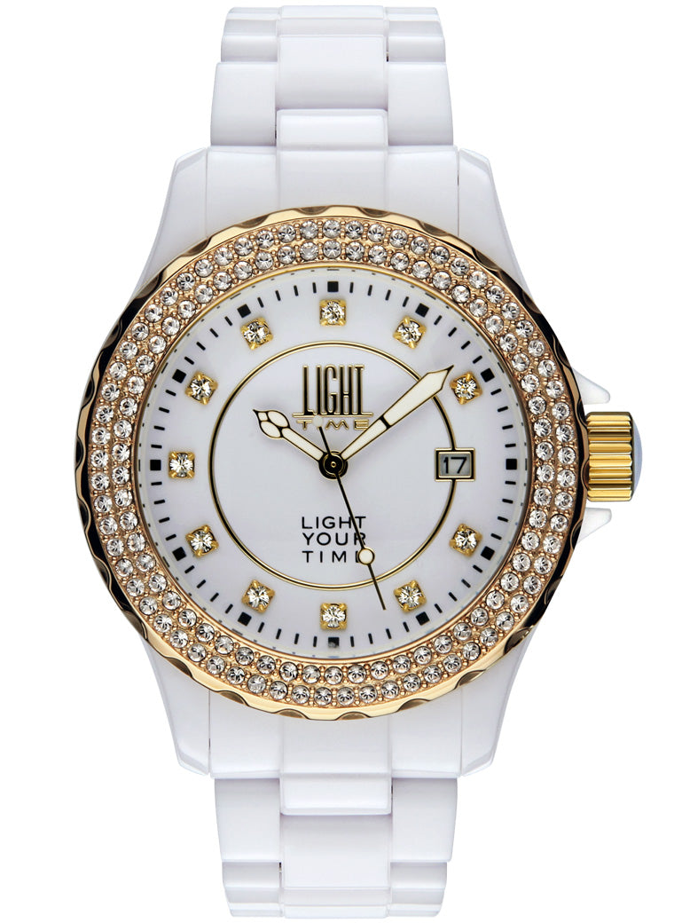 Orologio donna Light Time Black or White L071B cassa policarbonato 41mm ghiera con strass
