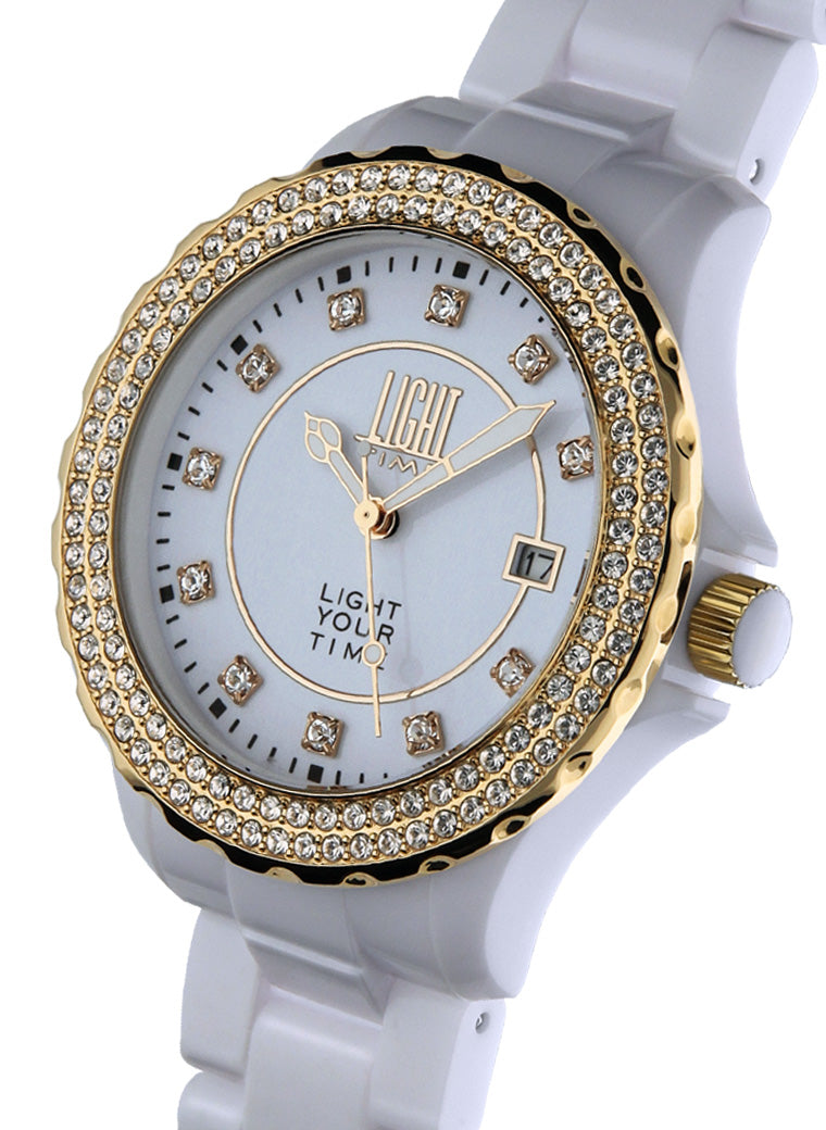Light Time Black or White L071B orologio donna bracciale policarbonato ghiera strass