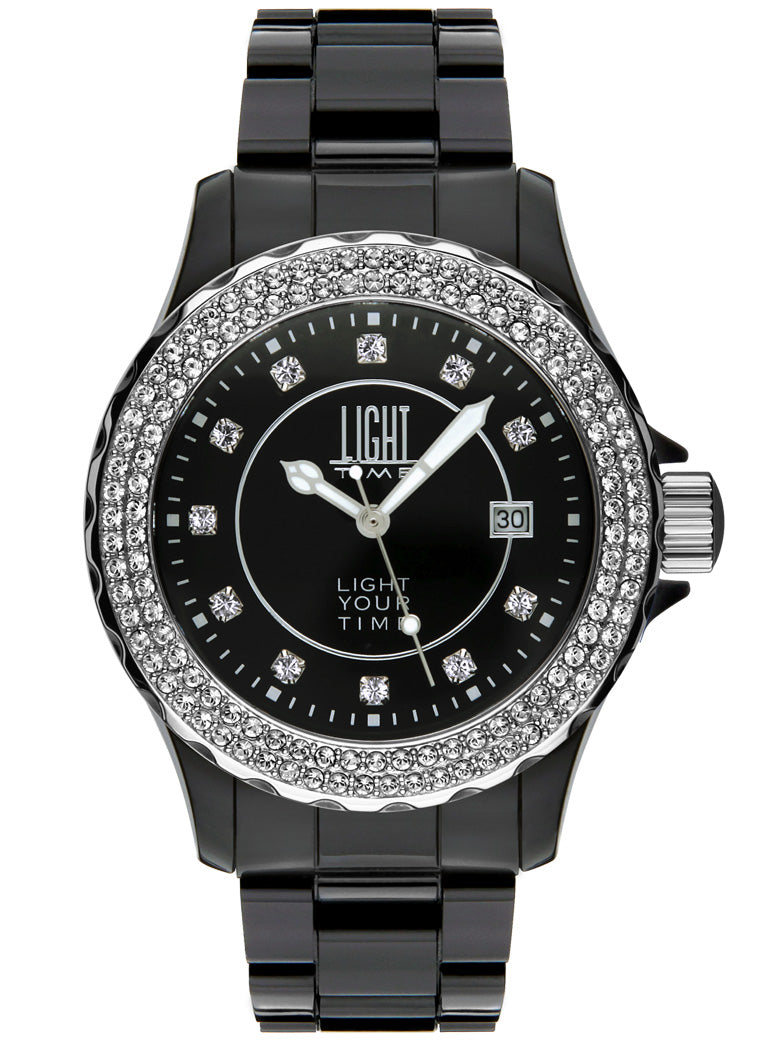 Orologio donna Light Time Black or White L071C cassa policarbonato 41mm ghiera con strass