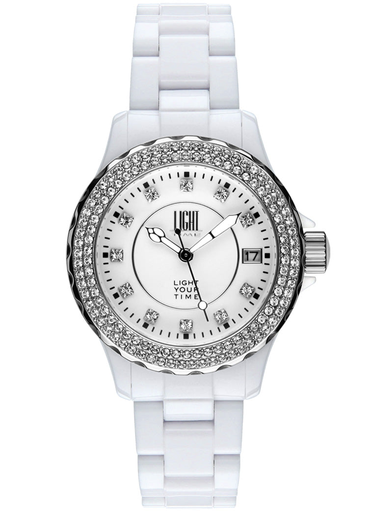 Orologio donna Light Time Black or White L073A cassa policarbonato 36mm ghiera con strass