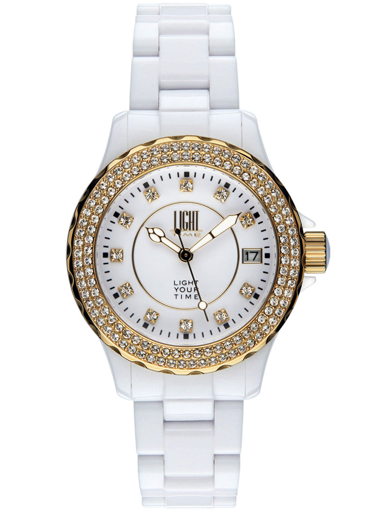 Orologio donna Light Time Black or White L073B cassa policarbonato 36mm ghiera con strass
