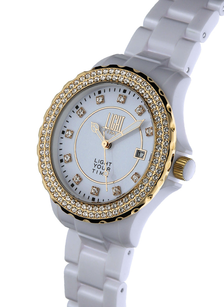 Light Time Black or White L073B orologio donna bracciale policarbonato ghiera strass 36mm