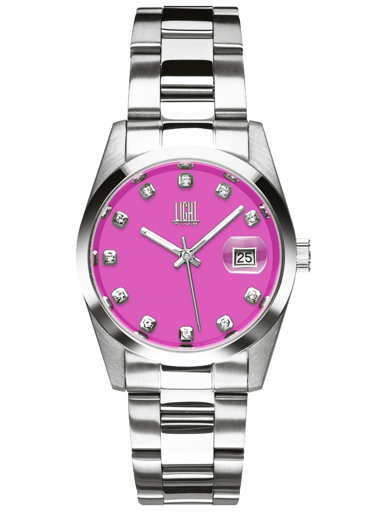 Orologio Light Time Cuba L195S-C-FU - orologio donna cassa acciaio, cinturino acciaio, quadrante con strass, diametro 36mm, datario ore 15 - Frontale