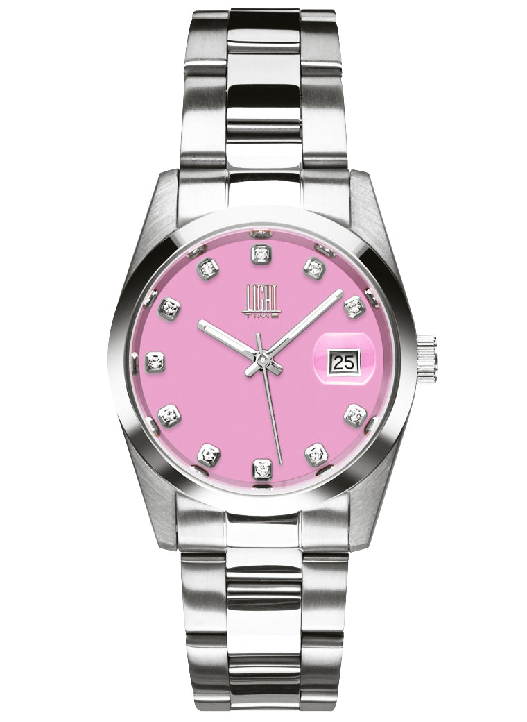 Orologio Light Time Cuba L195S-C-RO - orologio donna cassa acciaio, cinturino acciaio, quadrante con strass, diametro 36mm, datario ore 15 - Frontale
