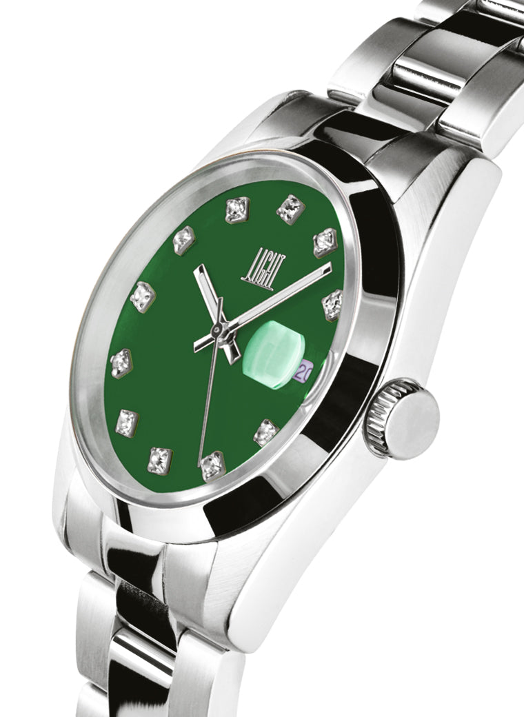 Orologio Light Time Cuba L195S-C-VE - orologio donna cassa acciaio, cinturino acciaio, quadrante con strass, diametro 36mm, datario ore 15 - Dettaglio