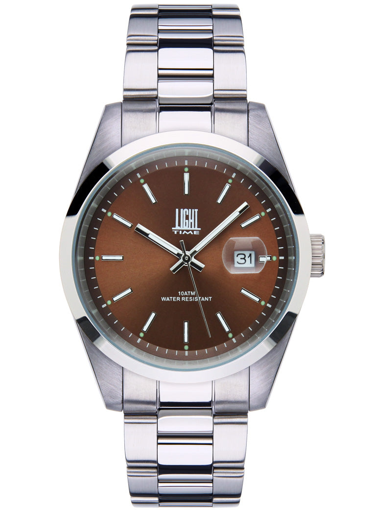 Orologio Light Time Cuba L220E - orologio uomo cassa acciaio, diametro 40mm, quadrante colorato, bracciale acciaio, datario ore 3 - Frontale