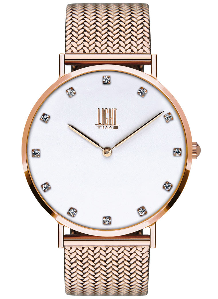 Orologio Light Time Essential L302R-A - quarzo cassa acciaio rosè quadrante strass 40mm maglia Milano - Frontale