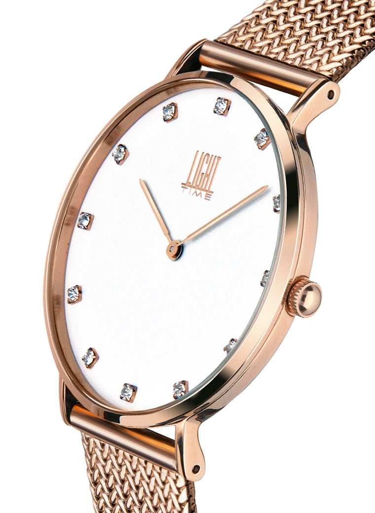 Orologio Light Time Essential L302R-A - quarzo cassa acciaio rosè quadrante strass 40mm maglia Milano - Laterale