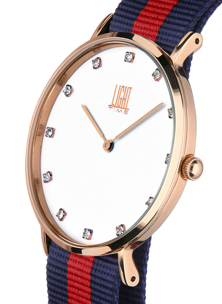 Orologio Light Time Essential L302R-N2 - Quarzo, cassa acciaio IP rosè 40mm, quadrante con strass, cinturino nylon - Laterale