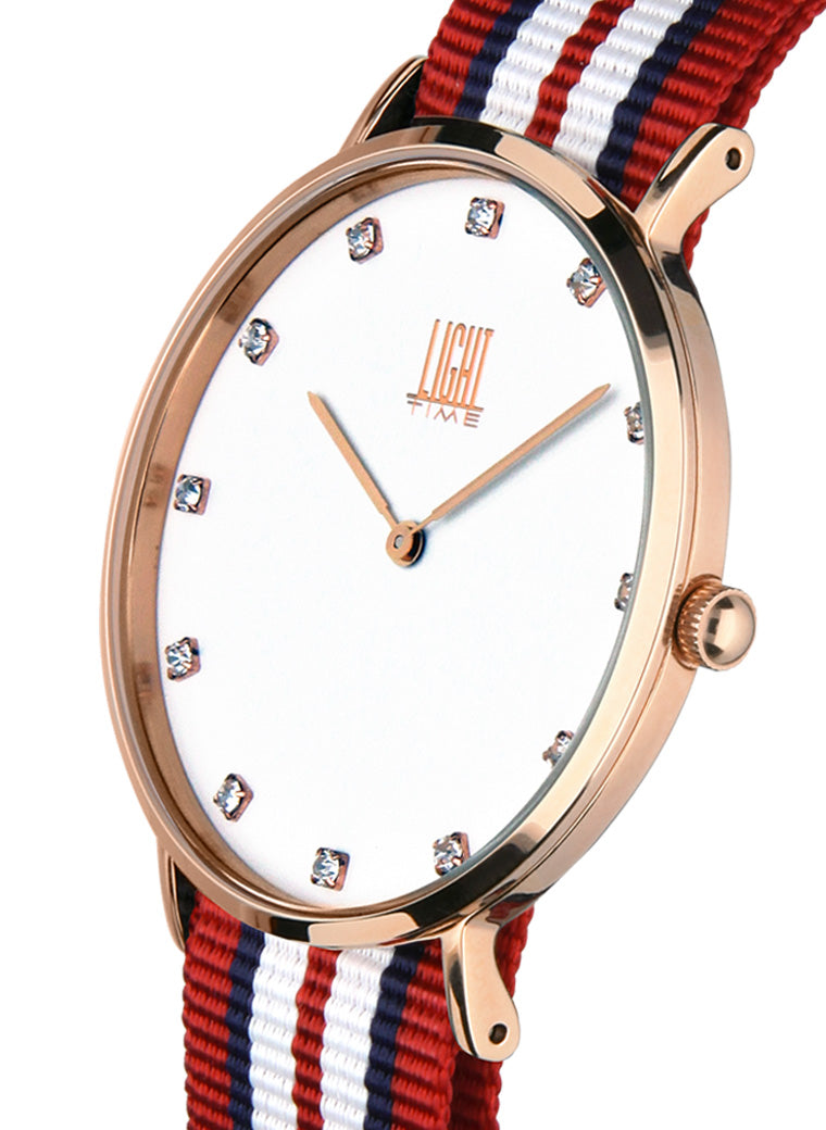 Orologio Light Time Essential L302R-N6 - Quarzo, cassa acciaio IP rosè 40mm, quadrante con strass, cinturino nylon - Laterale