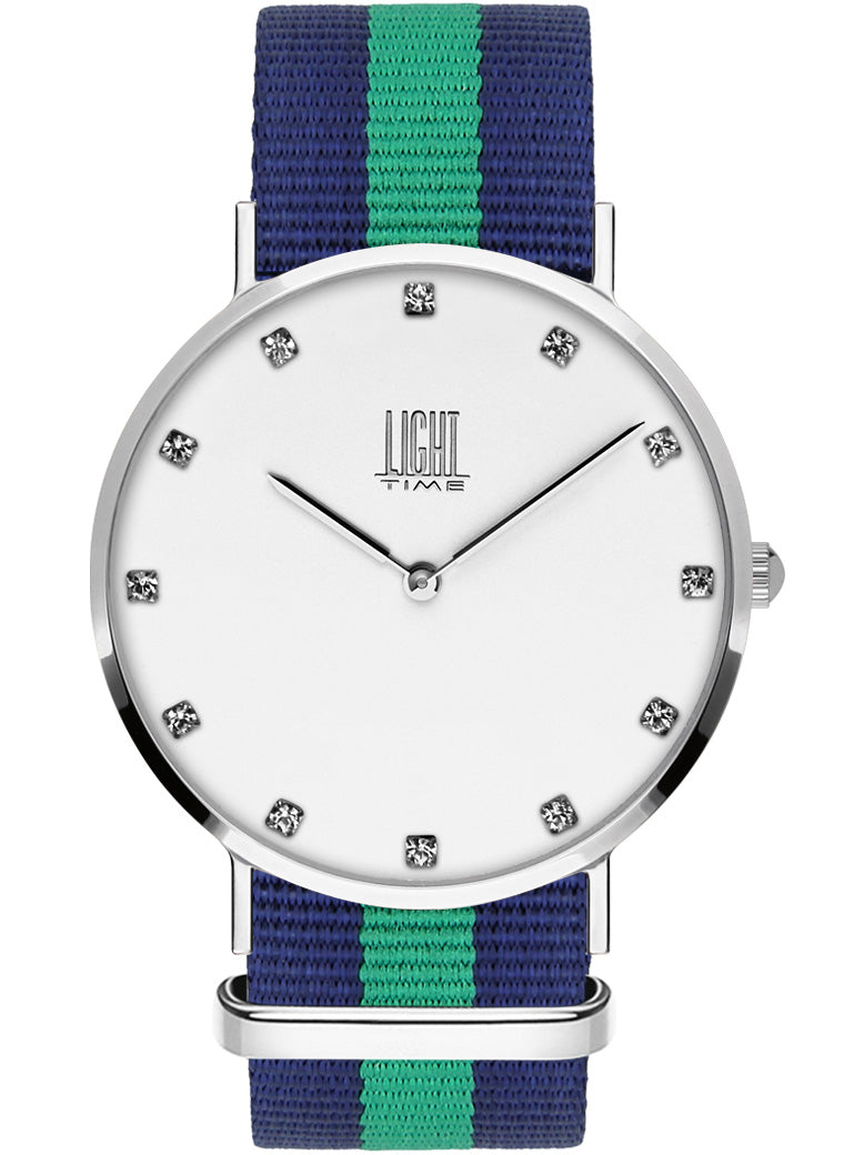 Orologio Light Time Essential L302S-N1 - Quarzo, cassa acciaio 40mm, quadrante con strass, cinturino nylon - Frontale