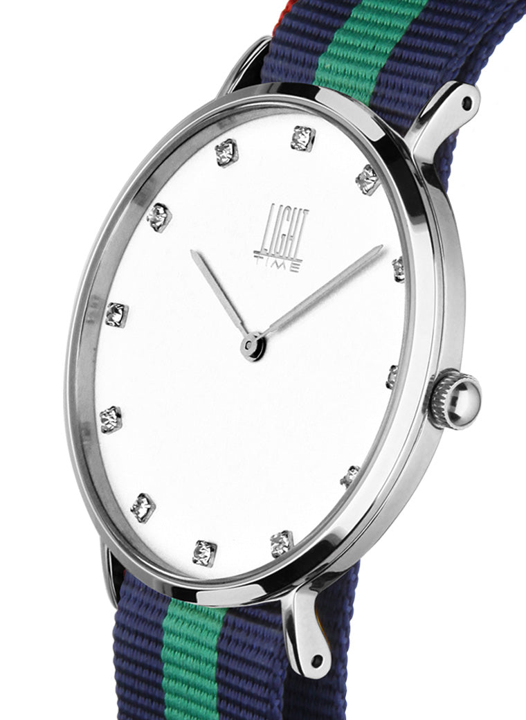 Orologio Light Time Essential L302S-N1 - Quarzo, cassa acciaio 40mm, quadrante con strass, cinturino nylon - Laterale