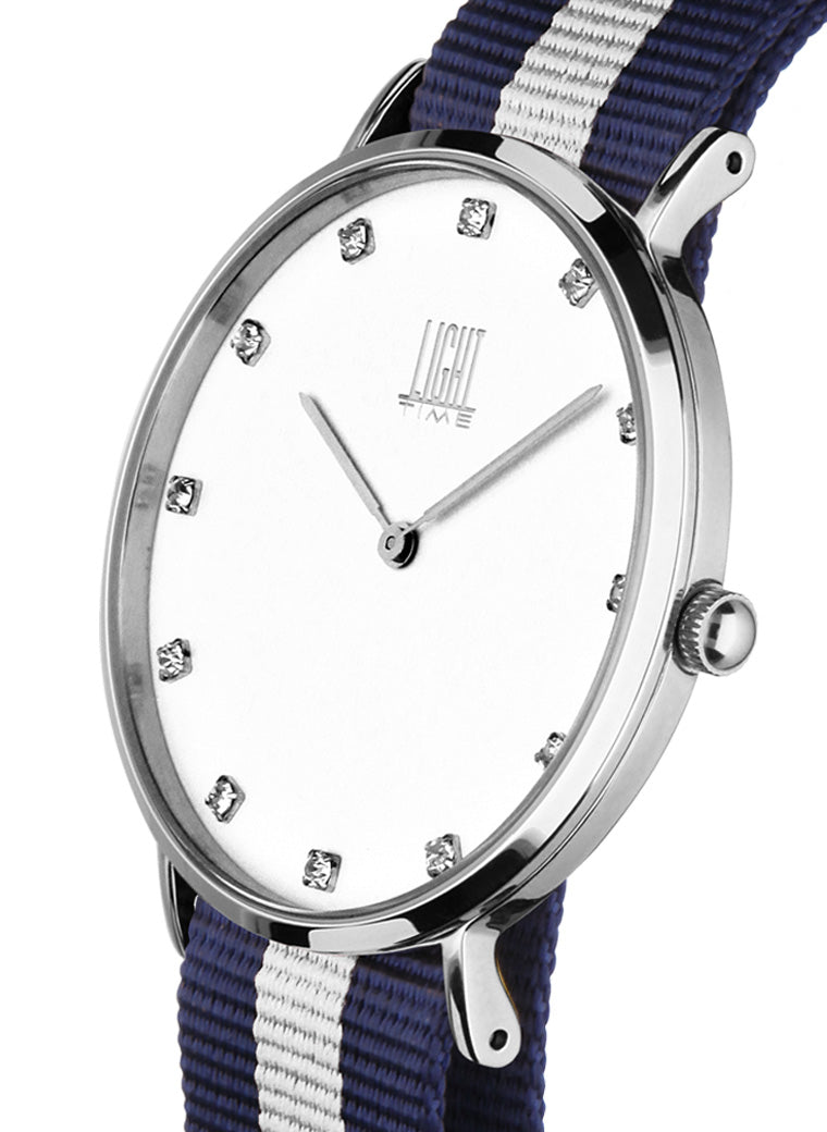Orologio Light Time Essential L302S-N3 - Quarzo, cassa acciaio 40mm, quadrante con strass, cinturino nylon - Laterale