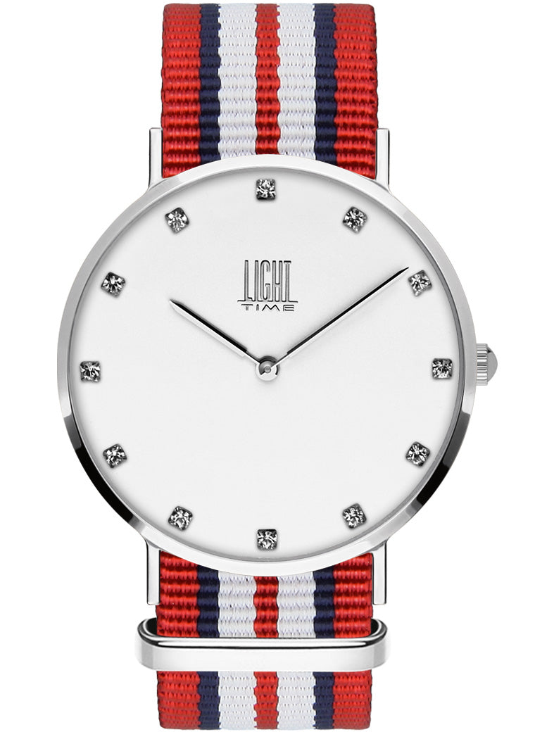 Orologio Light Time Essential L302S-N6 - quarzo cassa acciaio quadrante strass 40mm cinturino nylon - Frontale
