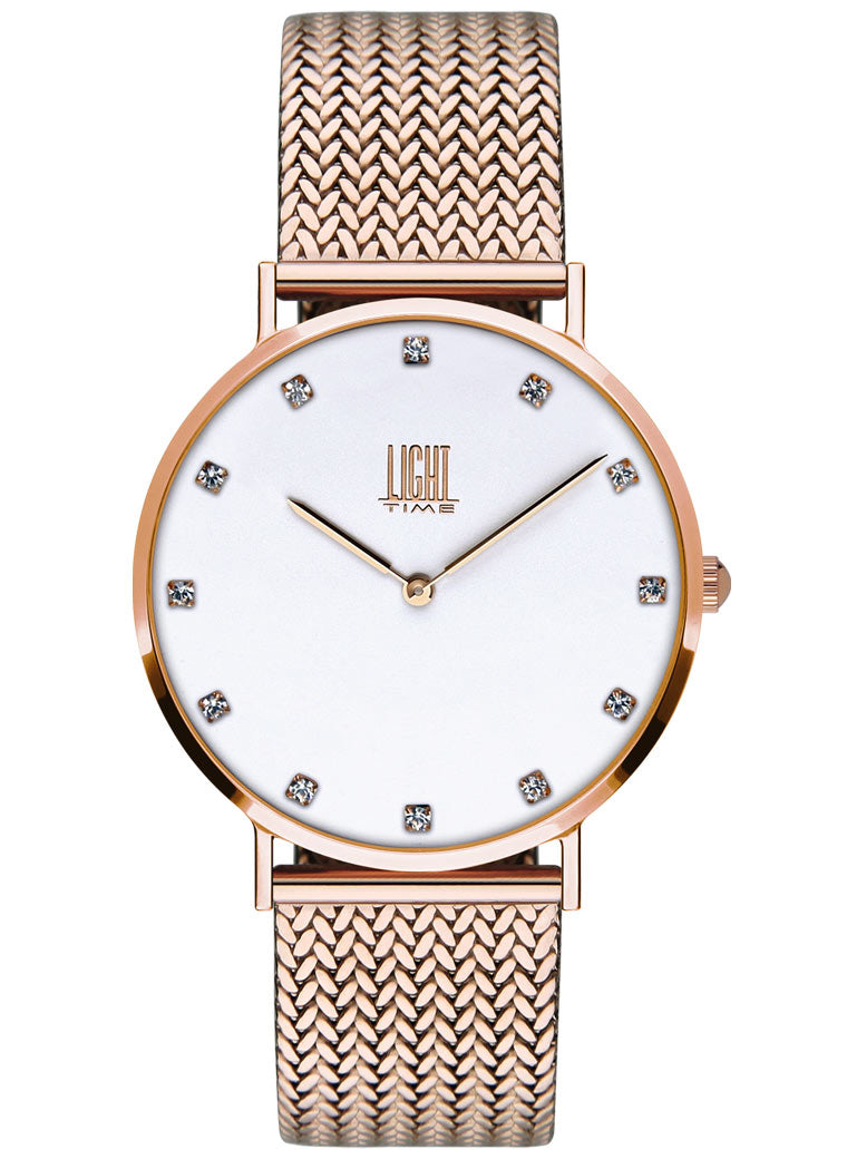 Orologio Light Time Essential L305R-A - quarzo cassa acciaio rosè quadrante strass 36mm maglia Milano - Frontale