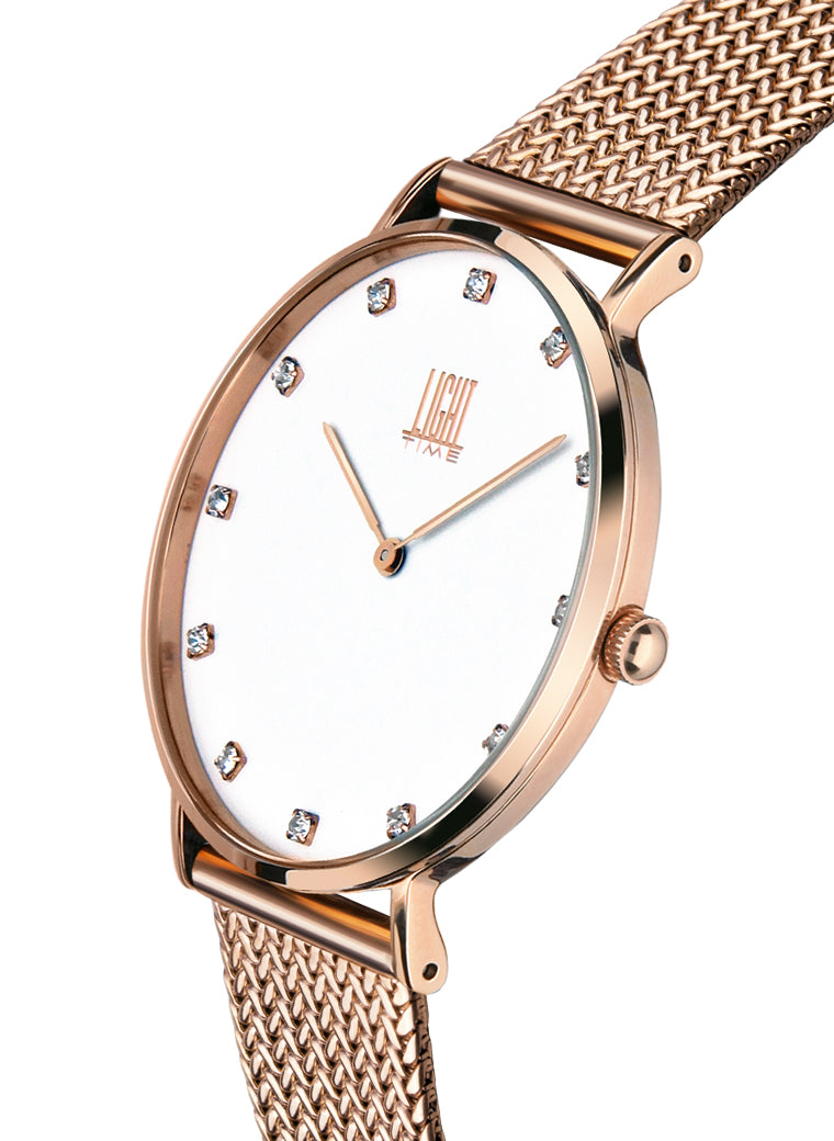 Orologio Light Time Essential L305R-A - quarzo cassa acciaio rosè quadrante strass 36mm maglia Milano - Laterale