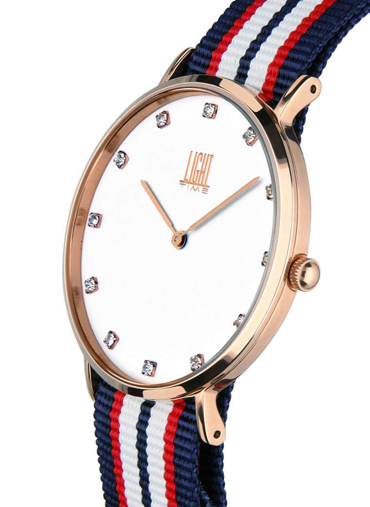 Orologio Light Time Essential L305R-N5 - quarzo cassa acciaio rosè quadrante strass 36mm cinturino nylon - Laterale