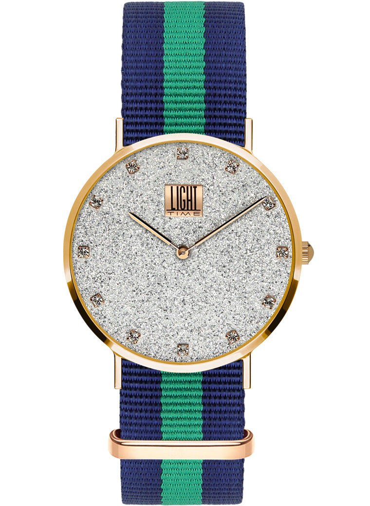 Orologio Light Time Essential L306R-N1 - quarzo cassa acciaio rosè quadrante pavè strass 36mm cinturino nylon - Frontale