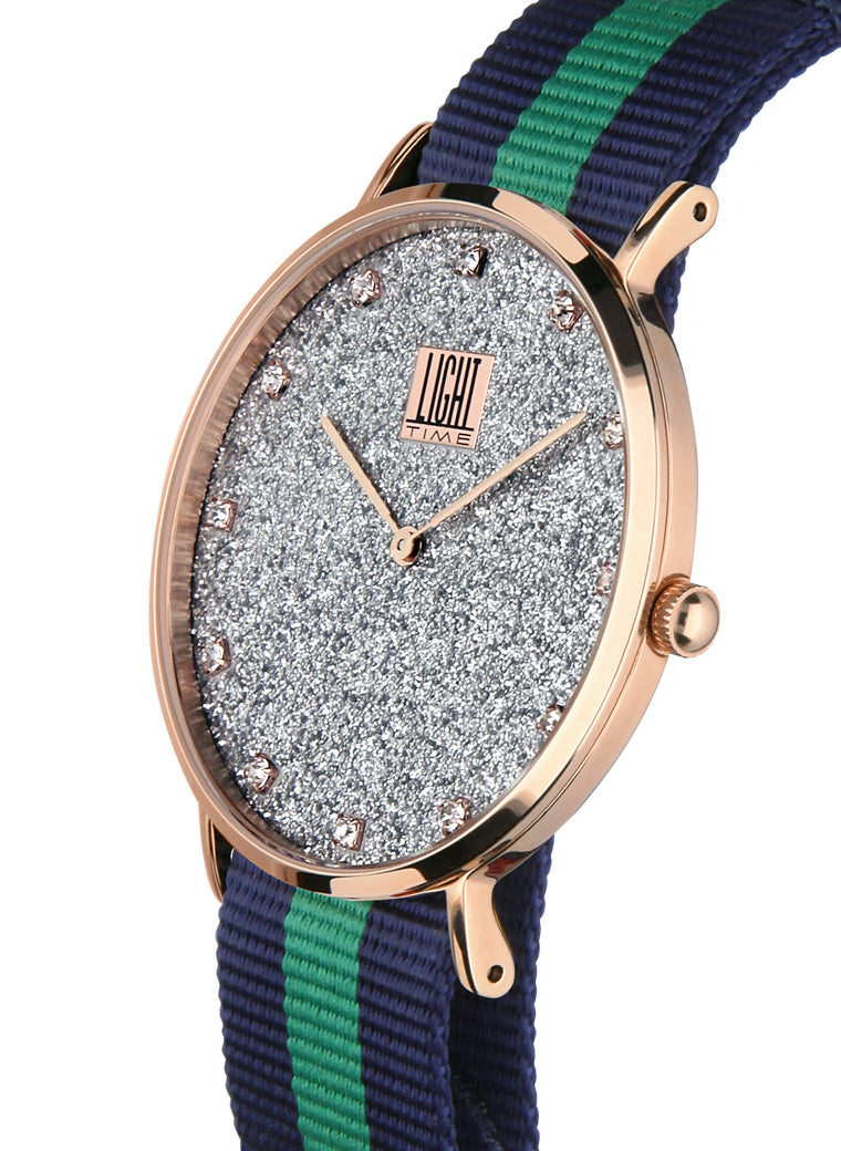 Orologio Light Time Essential L306R-N1 - quarzo cassa acciaio rosè quadrante pavè strass 36mm cinturino nylon - Laterale