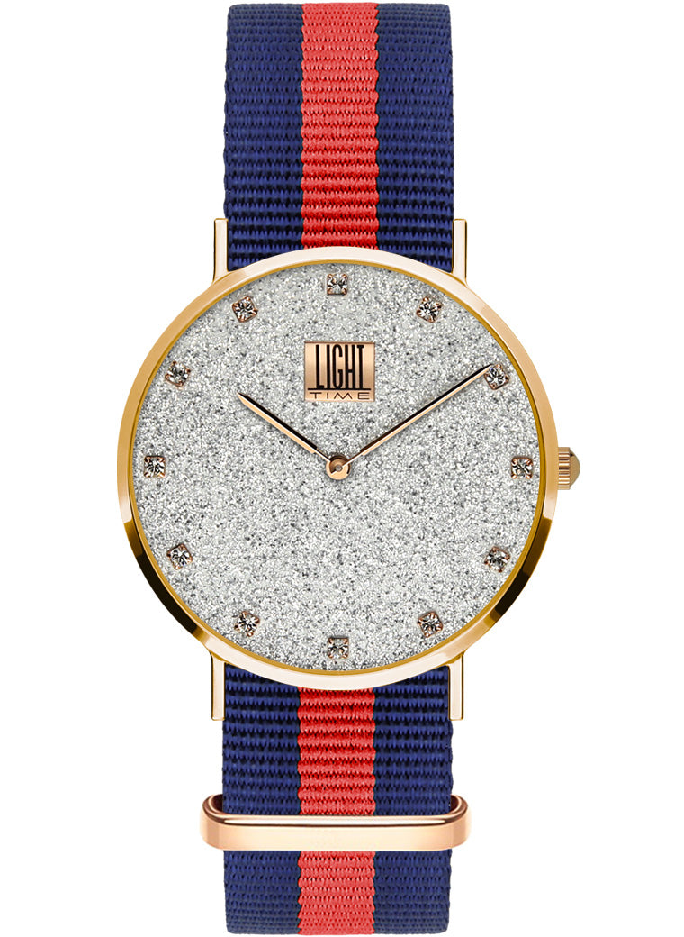Orologio Light Time Essential L306R-N2 - quarzo cassa acciaio rosè quadrante pavè strass 36mm cinturino nylon - Frontale