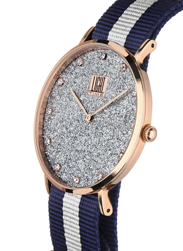 Orologio Light Time Essential L306R-N3 - quarzo cassa acciaio rosè quadrante pavè strass 36mm cinturino nylon - Laterale
