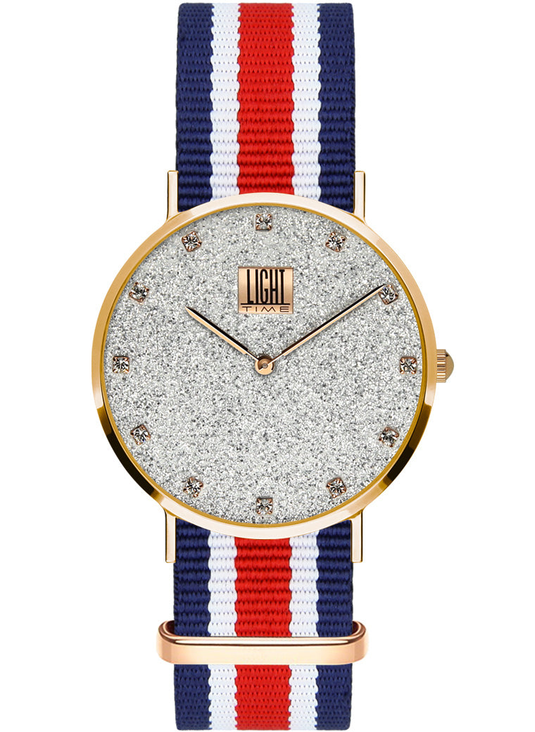 Orologio Light Time Essential L306R-N4 - quarzo cassa acciaio rosè quadrante pavè strass 36mm cinturino nylon - Frontale