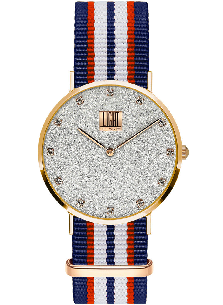 Orologio Light Time Essential L306R-N5 - quarzo cassa acciaio rosè quadrante pavè strass 36mm cinturino nylon - Frontale