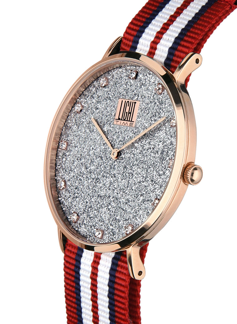 Orologio Light Time Essential L306R-N6 - quarzo cassa acciaio rosè quadrante pavè strass 36mm cinturino nylon - Laterale