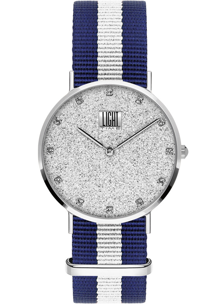 Orologio Light Time Essential L306S-N3 - quarzo cassa acciaio quadrante pavè strass 36mm cinturino nylon - Frontale