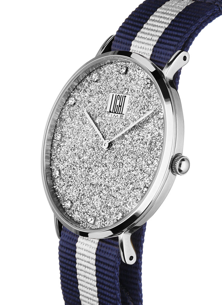 Orologio Light Time Essential L306S-N3 - quarzo cassa acciaio quadrante pavè strass 36mm cinturino nylon - Laterale