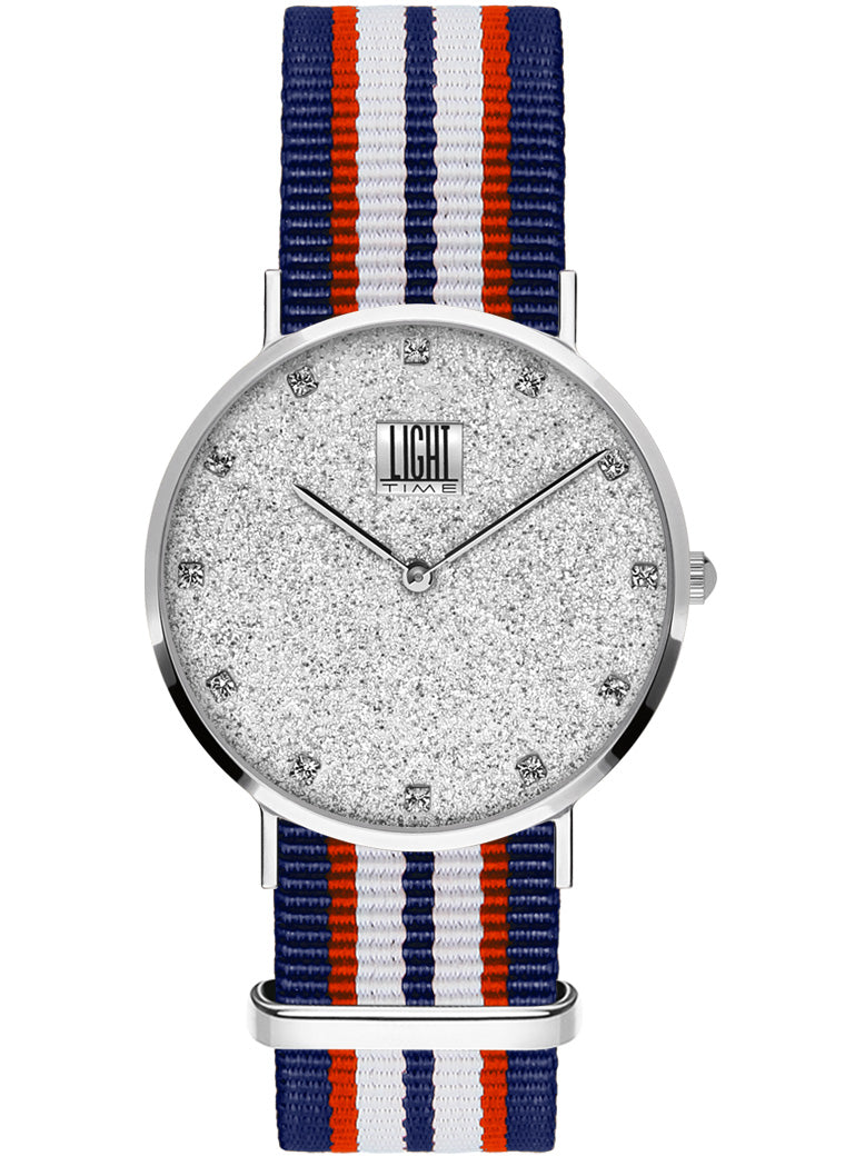 Orologio Light Time Essential L306S-N5 - quarzo cassa acciaio quadrante pavè strass 36mm cinturino nylon - Frontale