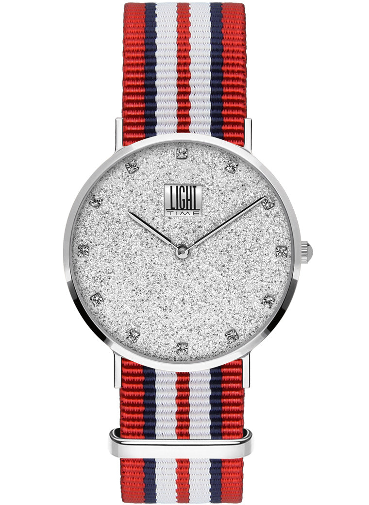 Orologio Light Time Essential L306S-N6 - quarzo cassa acciaio quadrante pavè strass 36mm cinturino nylon - Frontale