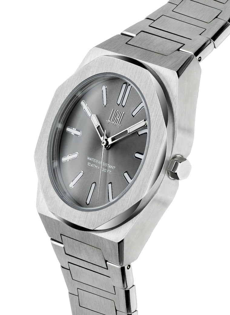 Orologio Light Time Iron L243-A - Uomo, quarzo Miyota, cassa e bracciale acciaio solido 40mm, water resistant 10 ATM - Laterale