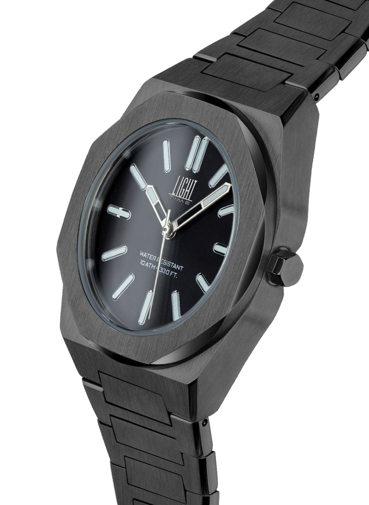 Orologio Light Time Iron L243-NA - Uomo, quarzo Miyota, cassa e bracciale acciaio solido 40mm, water resistant 10 ATM - Laterale