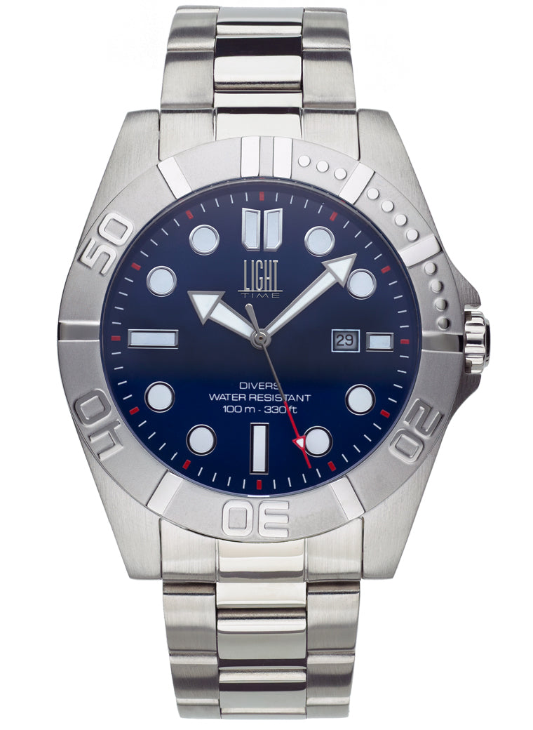Orologio Light Time Iron Sport L246-B - Uomo, quarzo Miyota, cassa e bracciale acciaio solido 44mm, water resistant 10 ATM - Frontale