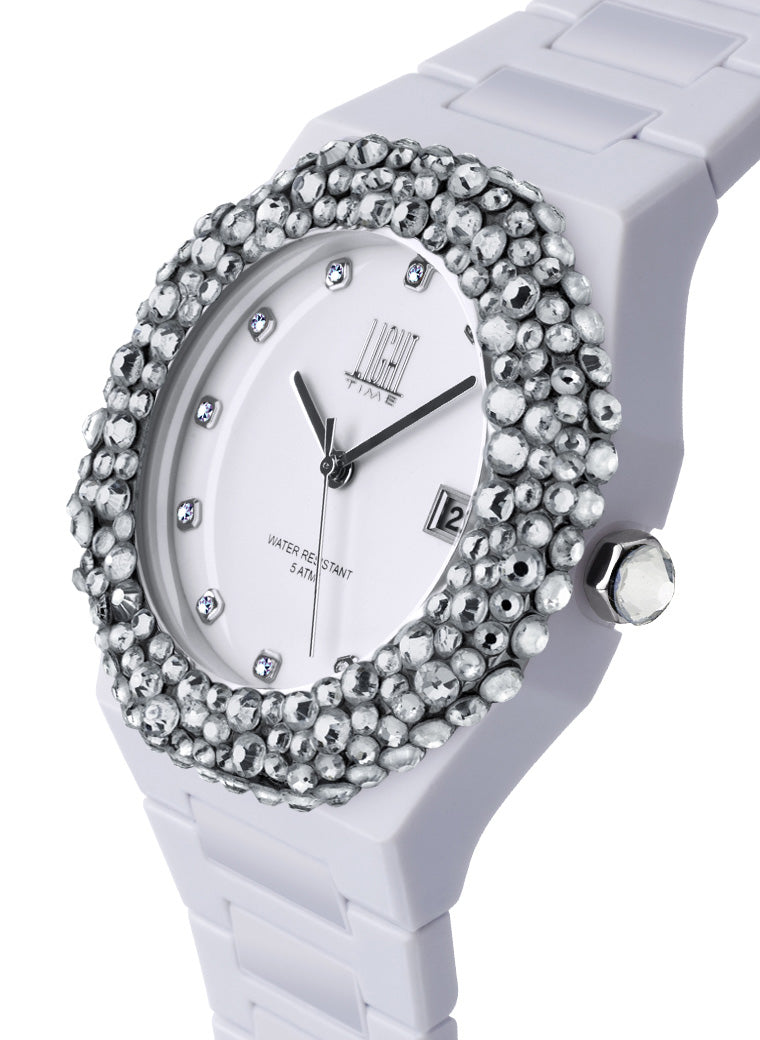 Orologio Light Time Mediterraneo L-509-BI-1 - orologio donna diametro 40mm, ghiera 200 cristalli Preciosa, quadrante bianco, bracciale in policarbonato - Laterale