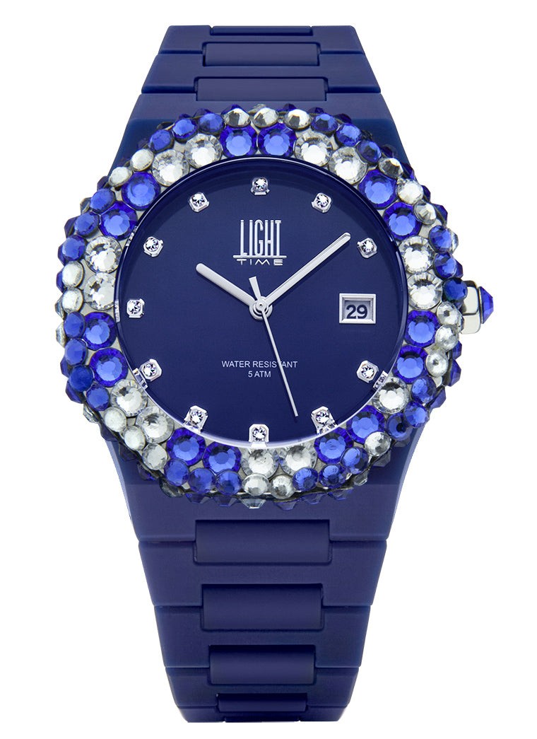 Orologio Light Time Mediterraneo L-509-BL-1 - orologio donna diametro 40mm, ghiera 200 cristalli Preciosa, quadrante blu, bracciale in policarbonato - Frontale