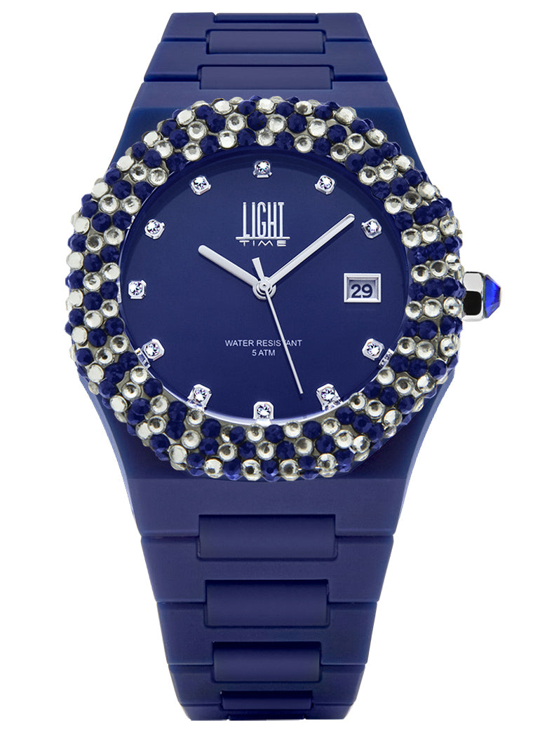 Orologio Light Time Mediterraneo L-509-BL-2 - orologio donna diametro 40mm, ghiera 200 cristalli Preciosa, quadrante blu, bracciale in policarbonato - Frontale