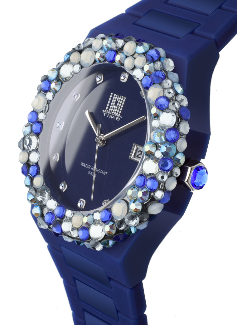 Orologio Light Time Mediterraneo L-509-BL-3 - orologio donna diametro 40mm, ghiera 200 cristalli Preciosa, quadrante blu, bracciale in policarbonato - Laterale