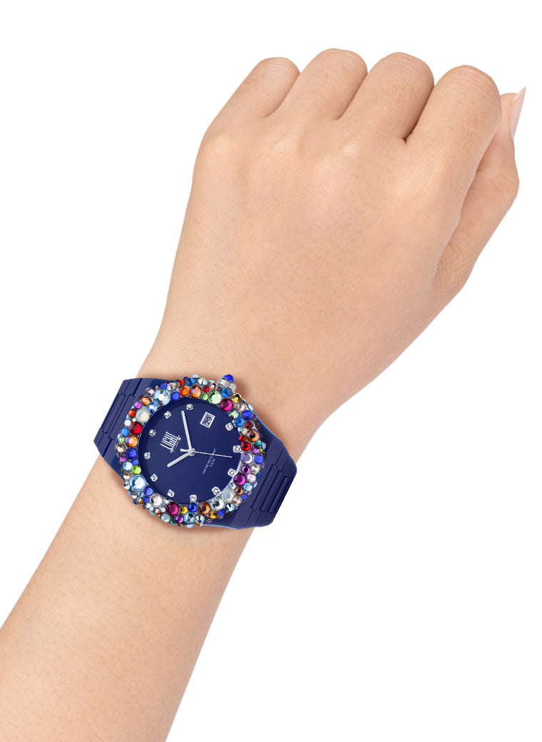 Orologio Light Time Mediterraneo L-509-BL-4 - orologio donna diametro 40mm, ghiera 200 cristalli Preciosa, quadrante blu, bracciale in policarbonato - Dettaglio
