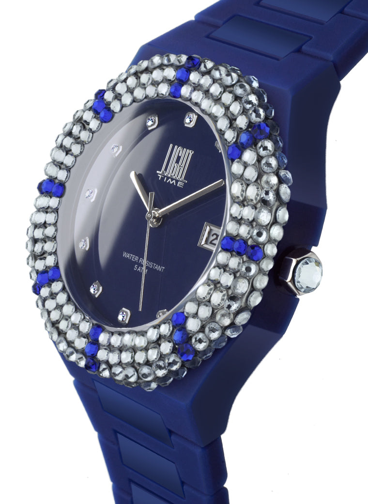 Orologio Light Time Mediterraneo L-509-BL-5 - orologio donna diametro 40mm, ghiera 200 cristalli Preciosa, quadrante blu, bracciale in policarbonato - Laterale