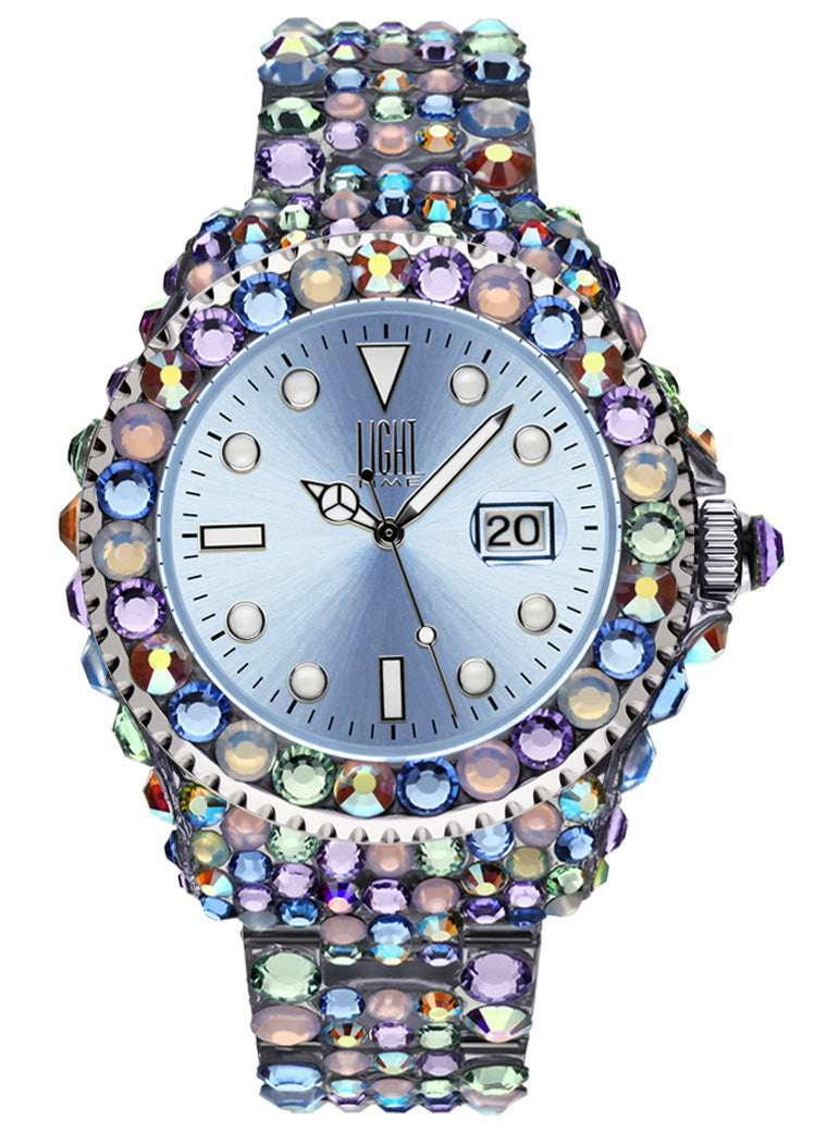 Orologio Light Time Mediterraneo L602H - orologio donna diametro 39mm, 380 cristalli Preciosa, cassa e bracciale in policarbonato - Frontale