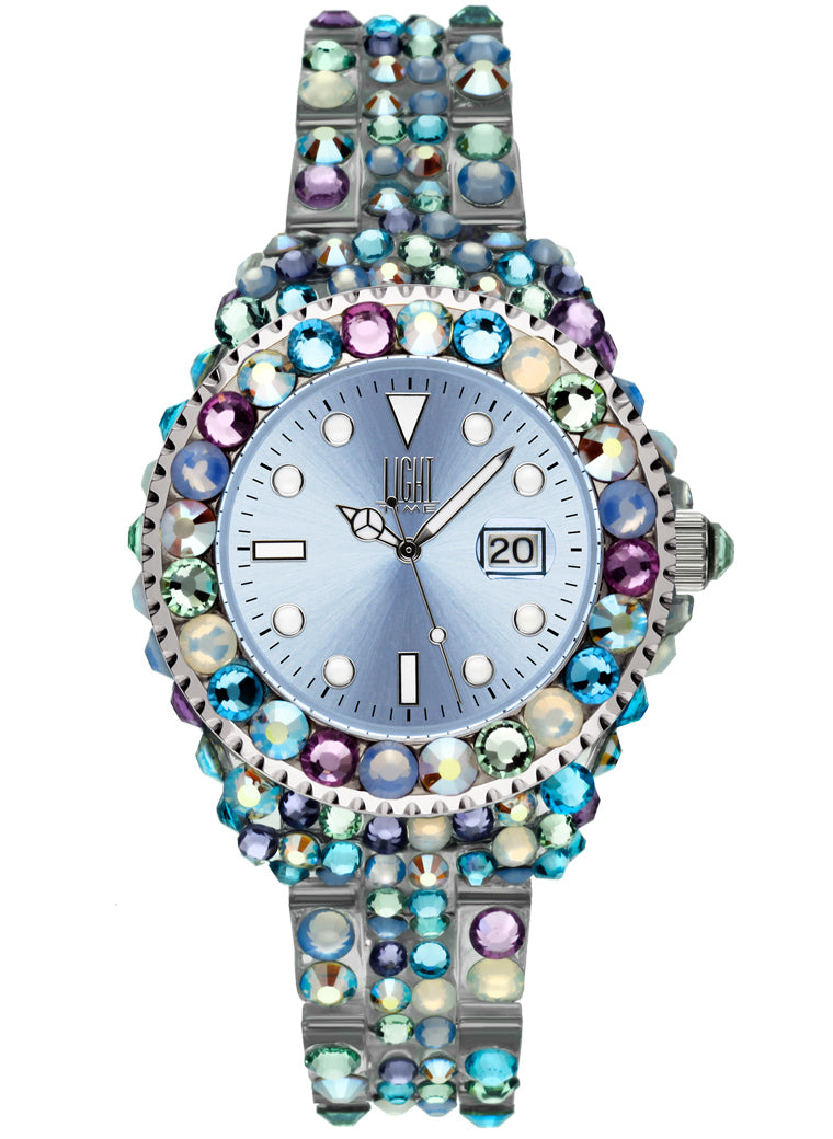 Orologio Light Time Mediterraneo L603H - orologio donna diametro 35mm, 300 cristalli Preciosa, cassa e bracciale in policarbonato - Frontale