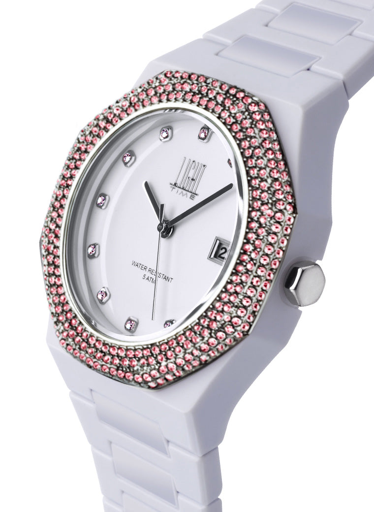 Orologio Light Time Mediterraneo Night L507A-RO - orologio donna cassa policarbonato, ghiera acciaio con strass, quadrante bianco, diametro 40mm, bracciale policarbonato - Laterale