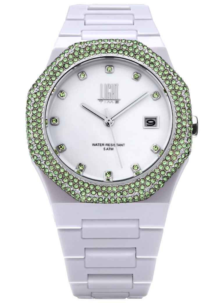 Orologio Light Time Mediterraneo Night L507A-VE - orologio donna cassa policarbonato, ghiera acciaio con strass, quadrante bianco, diametro 40mm, bracciale policarbonato - Frontale
